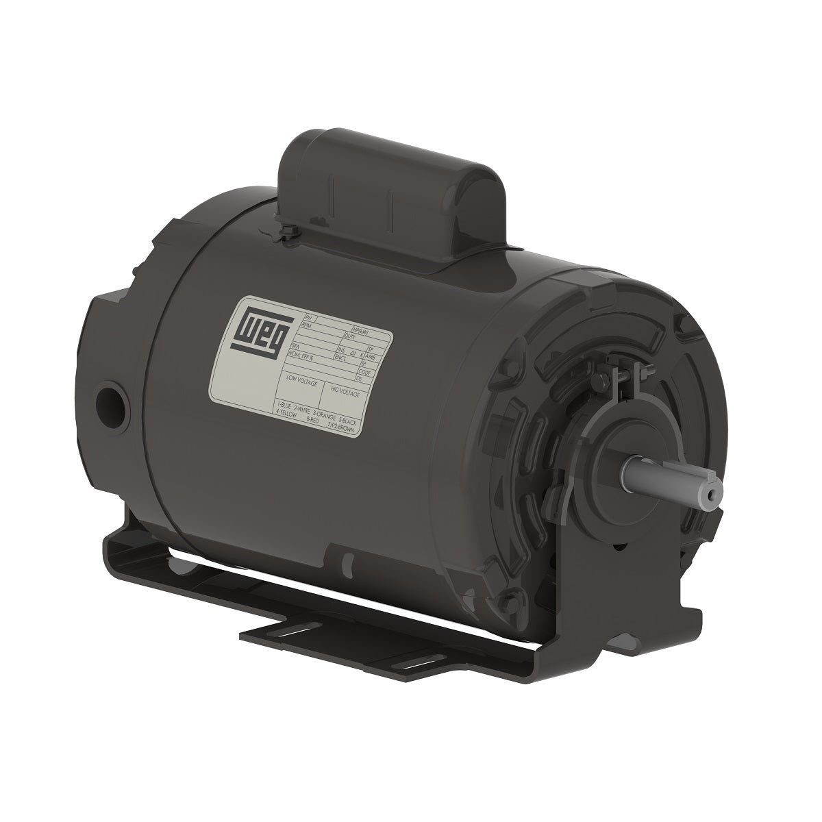 Weg Electric 00118ES1BRBPFD56, 1 Hp, 1800 Rpm, D56 FR, 115/208-230 Vac, 1 PH, TEAO, Resilient Base, General Purpose Motor.
