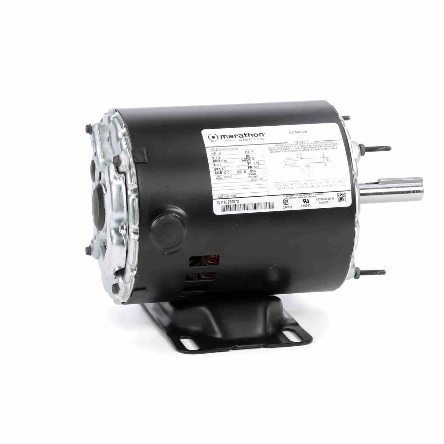 Marathon Electric 4351, 5KH39QN9542, 1/4 Hp, 1800 Rpm, 48 FR, 115V, 1 PH, Dripproof, Rigid Base, Special Purpose