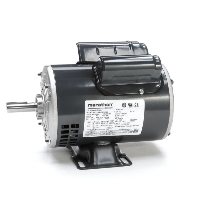 Marathon Electric C168A, 1/2 Hp, 1800 Rpm, 56 FR, 115/230 Vac, 1 PH, Dripproof, Rigid Base, General Purpose, Auto Overload, 56B17D11030.