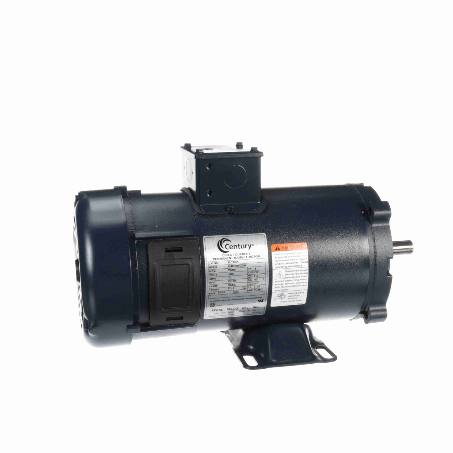 Century Electric DC130, 1/2 Hp, 1800 Rpm, S56C FR, 180 Vac, Rigid Base, TEFC, SCR Motor.