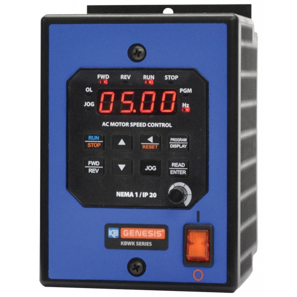 KB Electronics KBWK-23D Black (8860) 1/2 HP, 230 Vac 1-Phase Input, 230 Vac 3-Phase Output, Nema 1 Enclosure, Digital AC Variable Frequency Drives