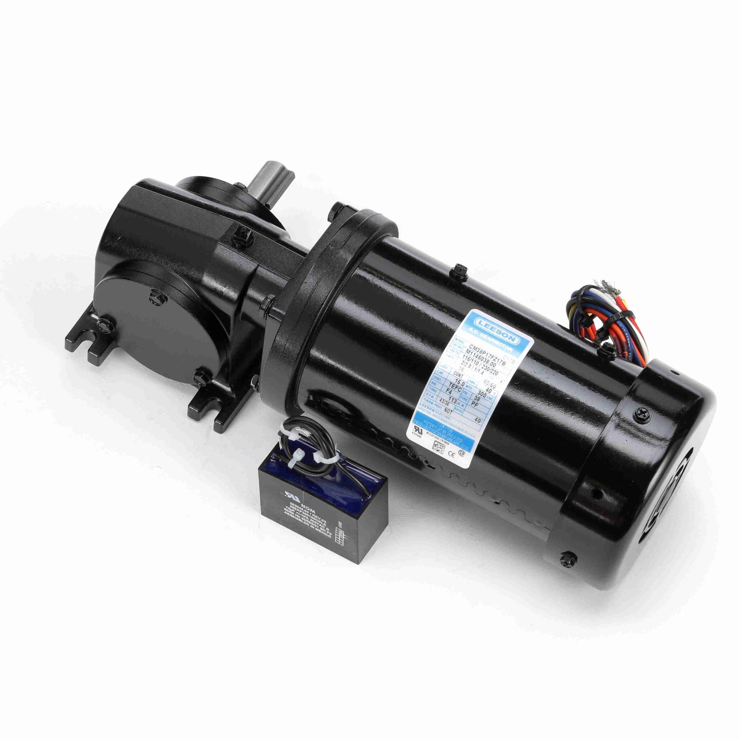Leeson Electric M1145037.00, 1/6 Hp, 29 Rpm, 60:1, 110 Lb-in, 115/230 Vac, 1 Ph, TEFC, Right Angle, Permanent Split Capacitor AC Gearmotor