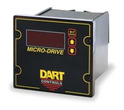 Dart Controls MD50P, 1/4 DIN panel mount PID closed loop DC SCR motor speed control with integral programmable display; Rate, Time and Follower modes, alarms outputs. 120/240VAC supply, 90/180Vdc output to 2HP