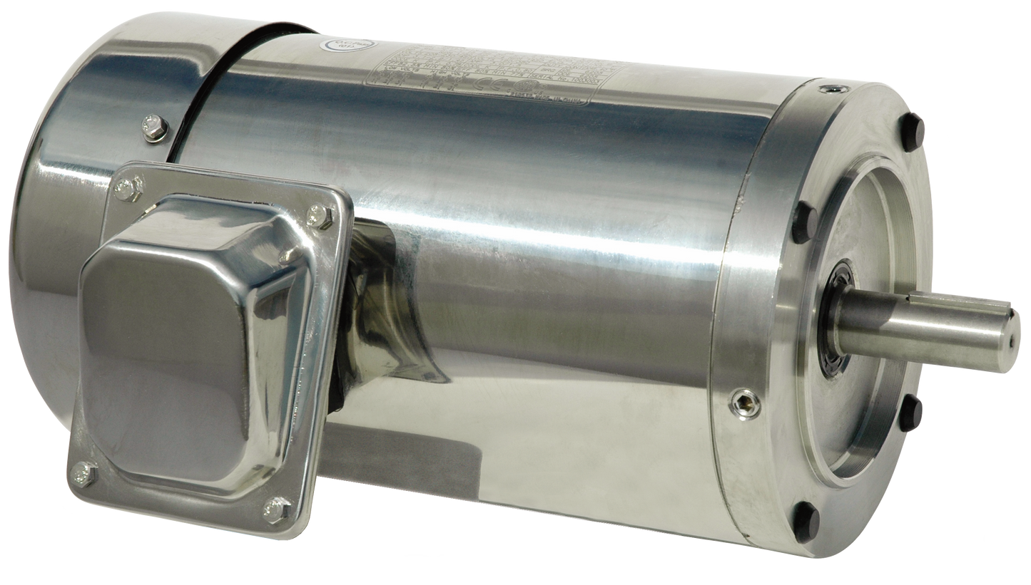 North American Electric PESS182TC1.5M-6-RB, 1.5 HP, 1200 RPM, 182TC Frame, 208-230/460V, 3PH, NEMA Design B, 60HZ, 1.15 S.F., IP66 Encl, Washdown Duty, Stainless Steel, Prem Eff, Inverter Duty, C-Flange with Round Body