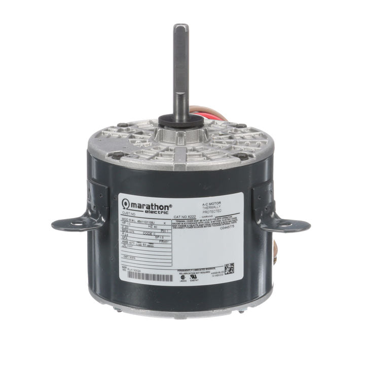 Marathon Electric X222, 1/3 Hp, 1075/2 Rpm, 48Y FR, 230 Vac, 1 PH, OEM: Carrier, PSC, Open Air Over, 48A11O1109.