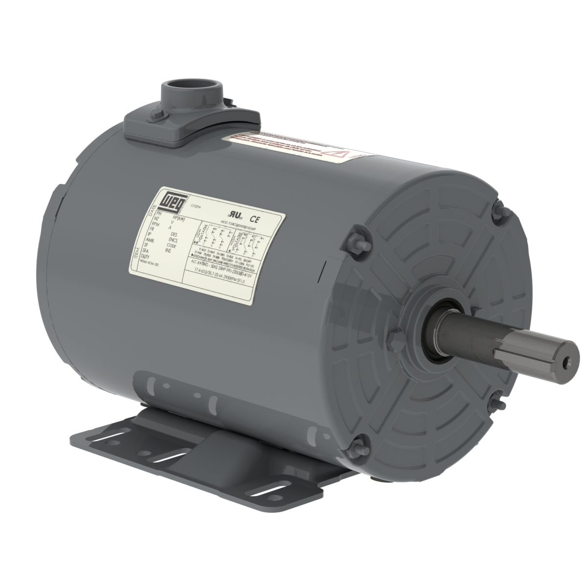 Weg Electric 00736AP3EGD184TZ-S, 5 Hp, 182/4TZ Frame, 3600 RPM, 208-230/460 Vac, TEAO, 3 PH, Foot-mounted, Rolled Steel Grain Dryer Standard Efficiency.