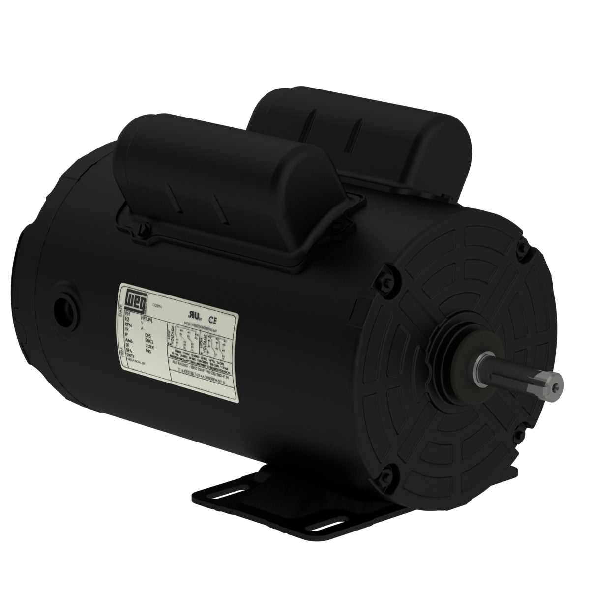 Weg Electric 00118AS1BPF56-S, 1 Hp, 1800 Rpm, 56 FR, 115/208-230 Vac, 1 PH, TEAO, Foot-mounted, Rolled Steel Motor.