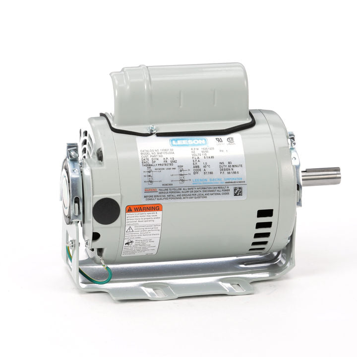 Leeson Electric 103821.00, 1/2 HP, 1625 RPM, S56Z FR, DP, 115 Vac, 1 PH, Resilient Base, Instant Reversing