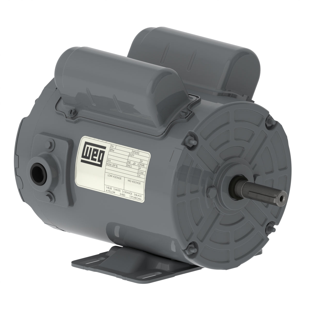 Weg Electric 00156AS1RAF56Z-S, 1 1/2 Hp, 3600 Rpm, 56 FR, 115/208-230 Vac, TEAO, 1 PH, Foot-mounted, NEMA Premium Efficiency.