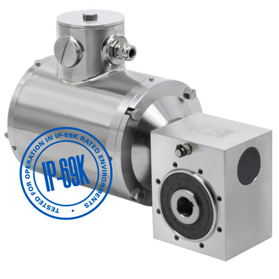 Bodine Electric, 9001, 1/2 Hp, 176 Rpm, 158 lb-in.,56R1BSPP-50JW/H, 230/460 V,  3-Phase AC Inverter Duty Stainless Steel IP-69K Right Angle Hollow Shaft Gearmotor