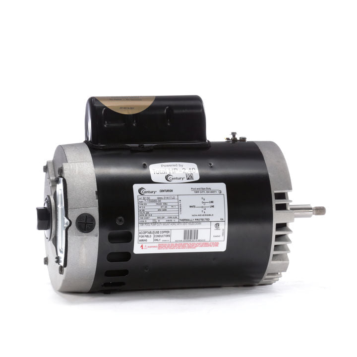 Century Electric B130,  2 Hp, 3600 Rpm, 6-1/2" Diameter (56J Frame), NEMA C, 230 Vac, 1 PH, ODP, Threaded Shaft, Permanent Split Capacitor, Switchless, C-Face Less Base, Pool and Spa, Full Rated Motor