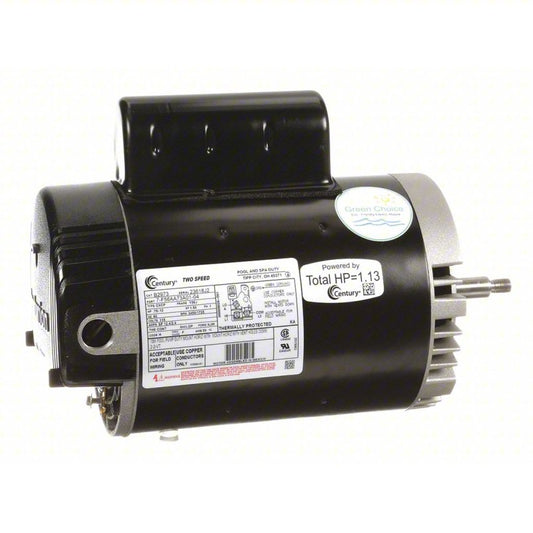 Century B2973,  3/4 Hp, 3600 Rpm, 56-1/2" Diameter (56J Frame), NEMA C, 115 Vac, 1 PH, ODP, Threaded Shaft, Permanent Split Capacitor, Switchless, C-Face Less Base, Spa, Two Speed, Full Rated Motor