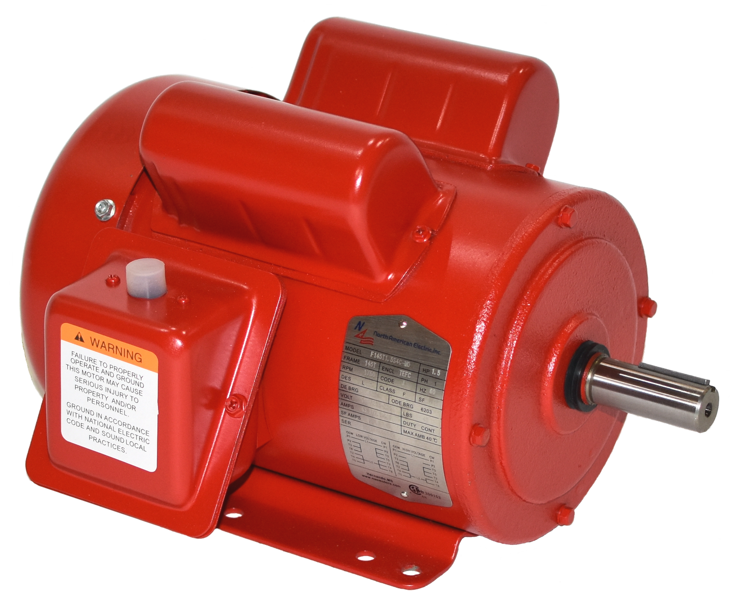 North American Electric F145T2S4C-MO, 2 HP, 1800 RPM, 145T Frame, 115/208-230V, 1PH, NEMA Design B, 60HZ, 1.15 S.F., TEFC, Farm Duty, Rolled Steel, Manual Overload