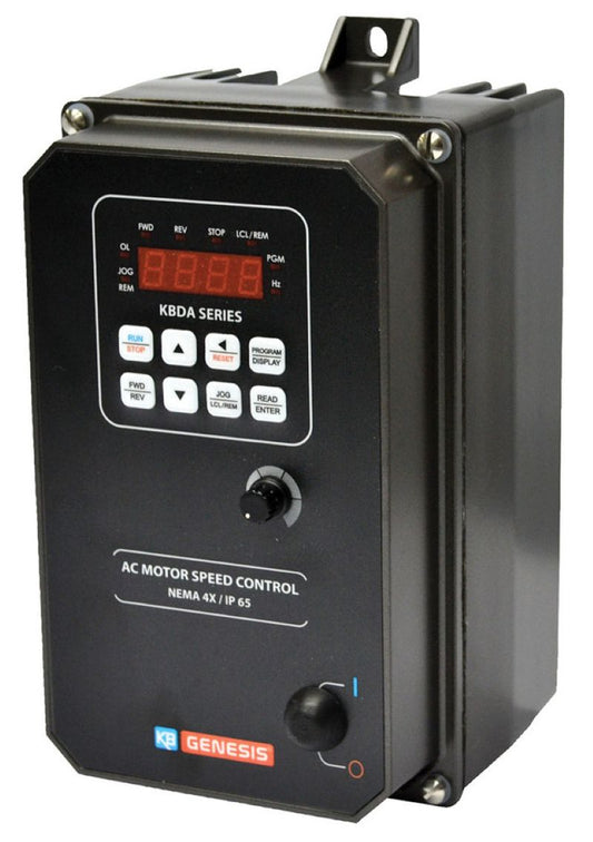 KB Electronics KBDA-27D Black (9543), Digital AC Drives, Nema 4x Inverter 2 HP, 115/230 Vac 1-Phase Input, 230 Vac 3-Phase Output, Nema 4x Enclosure, Variable Frequency Drives