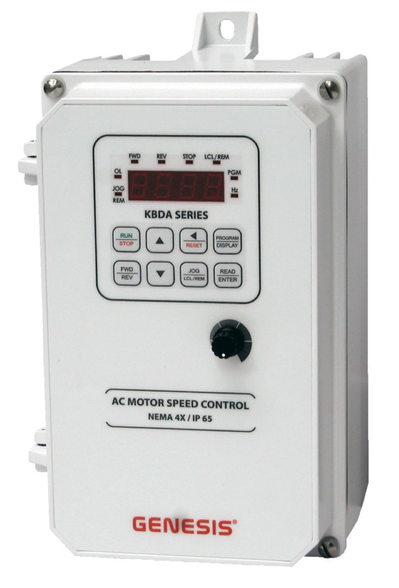 KB Electronics KBDA-24D White (9537), Digital AC Drives, Nema 4x Inverter 1 HP, 115/230 Vac 1-Phase Input, 230 Vac 3-Phase Output, Nema 4x Enclosure, Variable Frequency Drives
