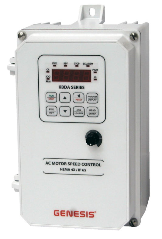 KB Electronics KBDA-24D White (9537), Digital AC Drives, Nema 4x Inverter 1 HP, 115/230 Vac 1-Phase Input, 230 Vac 3-Phase Output, Nema 4x Enclosure, Variable Frequency Drives
