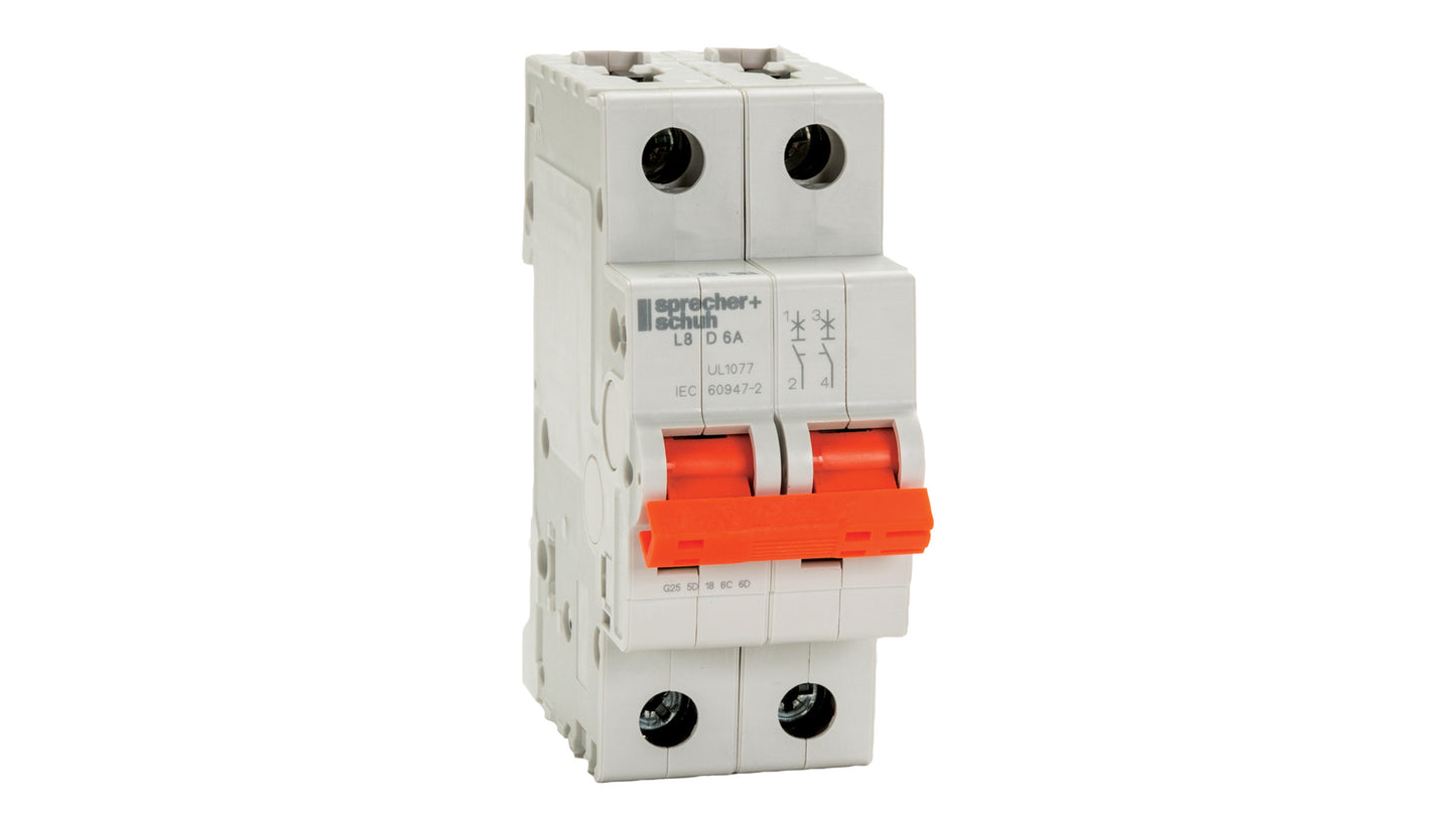 Sprecher & Schuh L8-0.5/2/D, 0.5A, 2-Pole Circuit Breaker, Trip Class D, UL1077