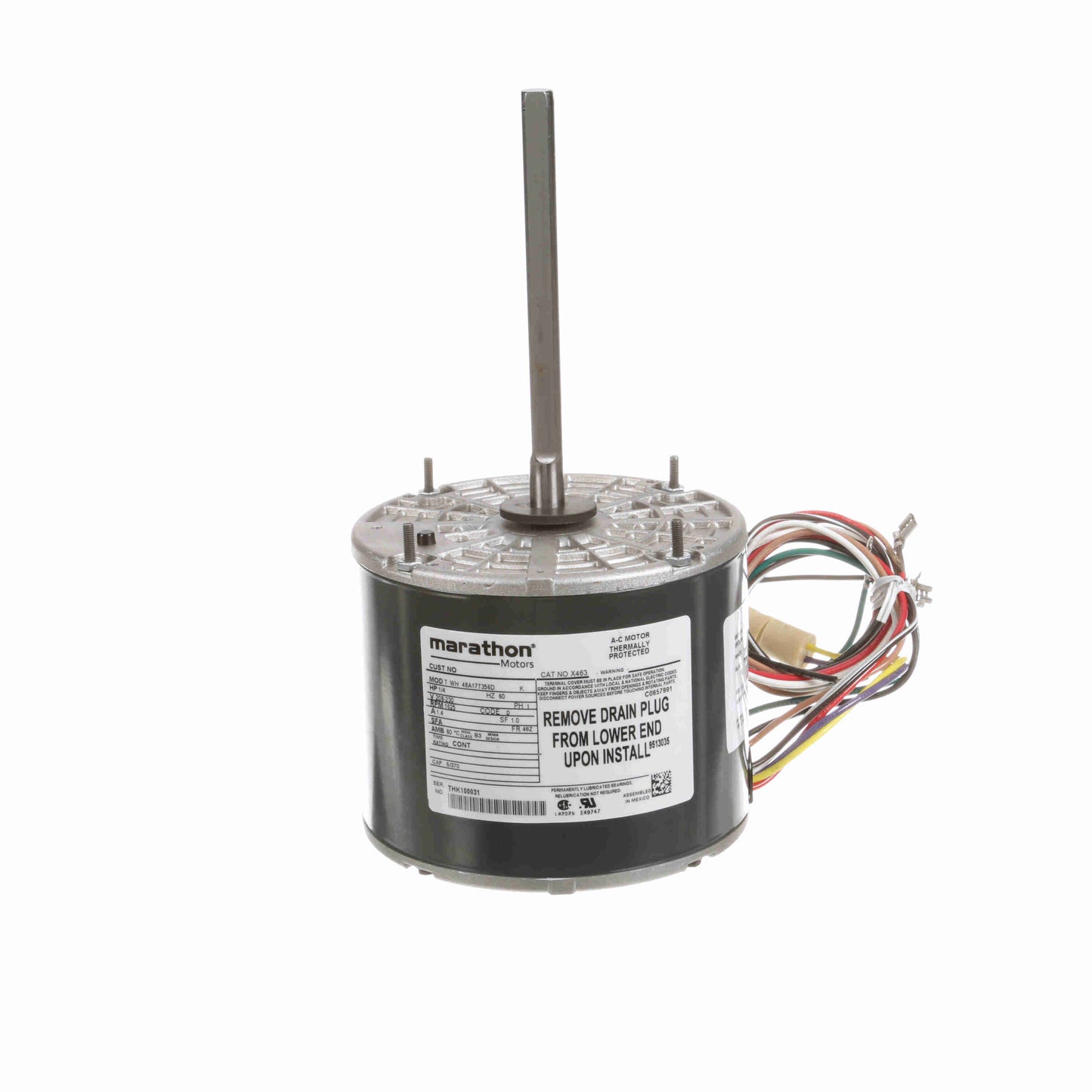Marathon Electric, X463, 1/4 Hp, 1625/2 Rpm, 48Y FR, 208-230 Vac, 1 PH, Thru-Bolt, Ball Bearing, 2 Speeds, Condenser Fan Motor, Permanent Split Capacitor, 48A17T356.